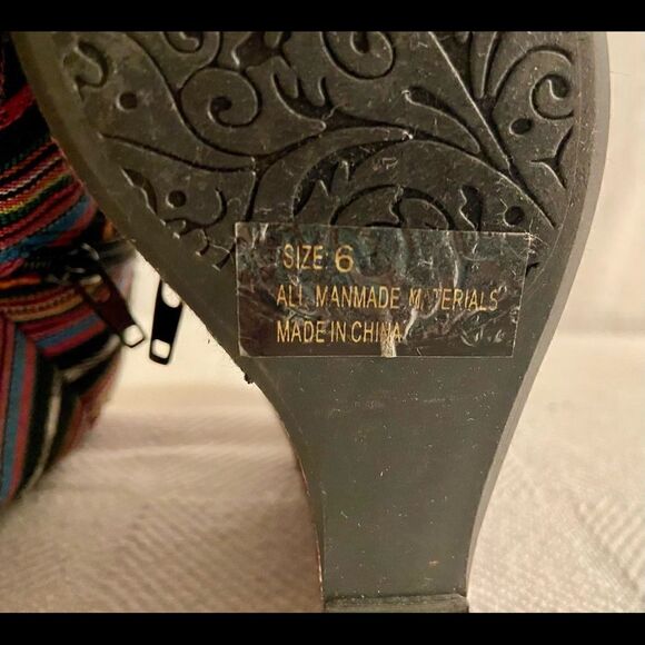 Charlotte Russe Black Colorful Wedge Heel Aztec Open Toe Shoes Women Sz 6 - Picture 7 of 9